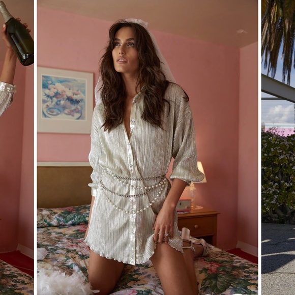 12th Tribe champagne button up tie dress - Picture 1 of 8